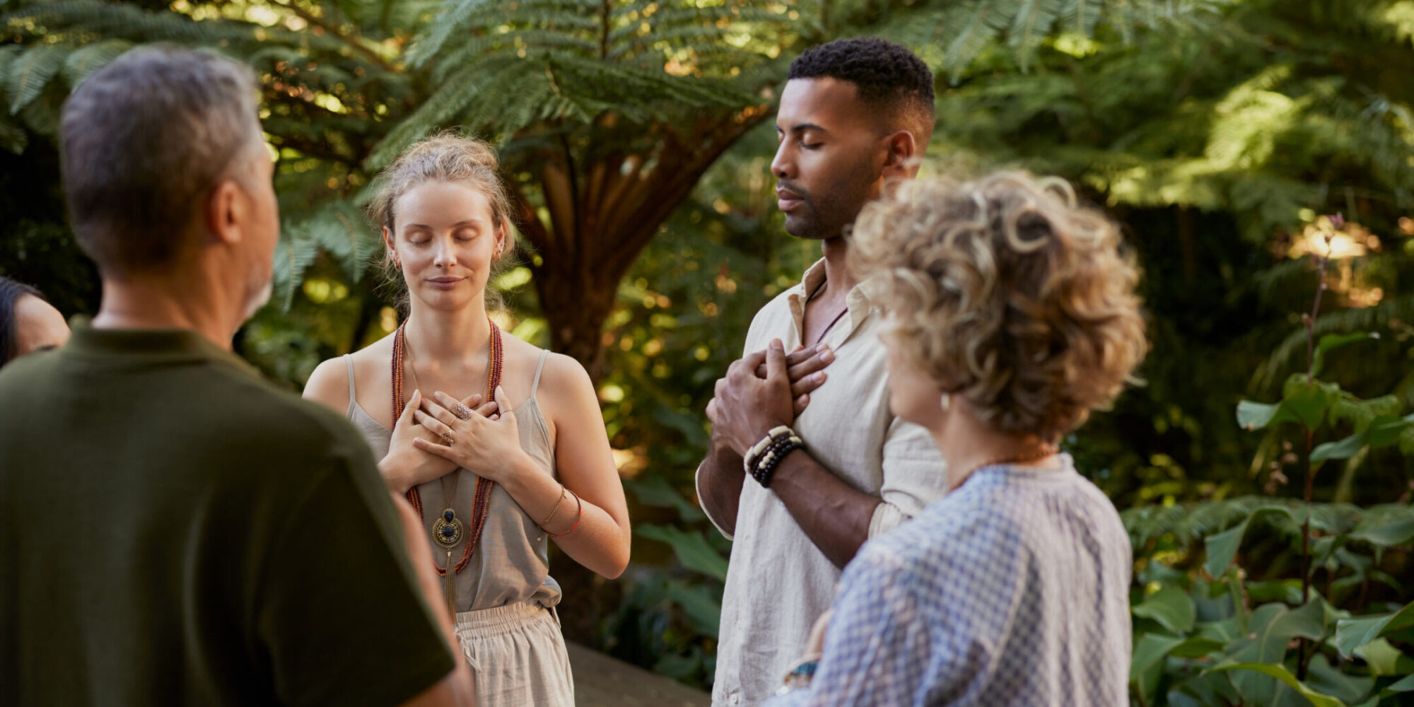An image of guests participating in a wellness focused on stress or emotional relief. A group of people participating in a wellness retreat.