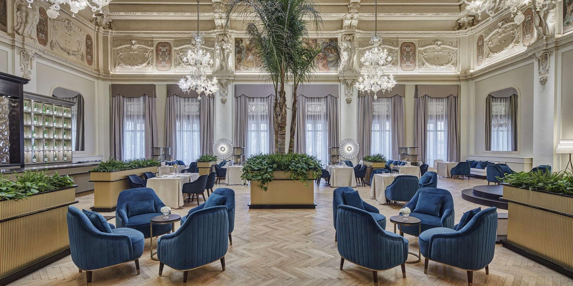 An image of the interior of the Palazzo Fiuggi, a luxury spa and medical retreat located in Fiuggi, Italy. Interior of the Palazzo Fiuggi in Italy.