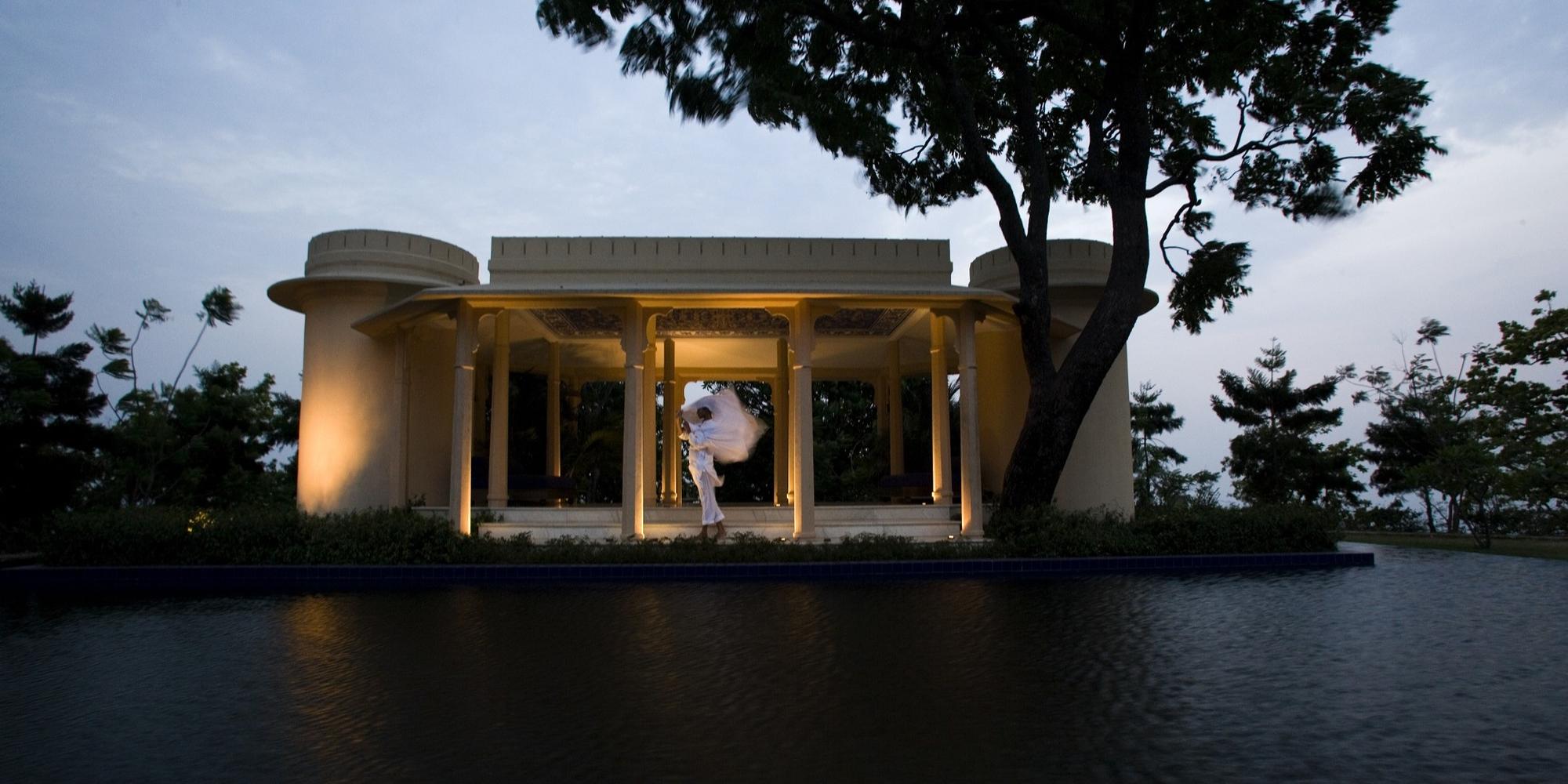 A pavilion at Ananda in the Himalayas with an open-air colonnaded pavilion, overlooking the Ganga valley and Himalayan foothills. A pavilion at Ananda in the Himalayas with an open-air colonnaded pavilion, overlooking the Ganga valley and Himalayan foothills.
